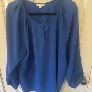 nine britton Royal Blue Long-Sleeve Keyhole Blouse